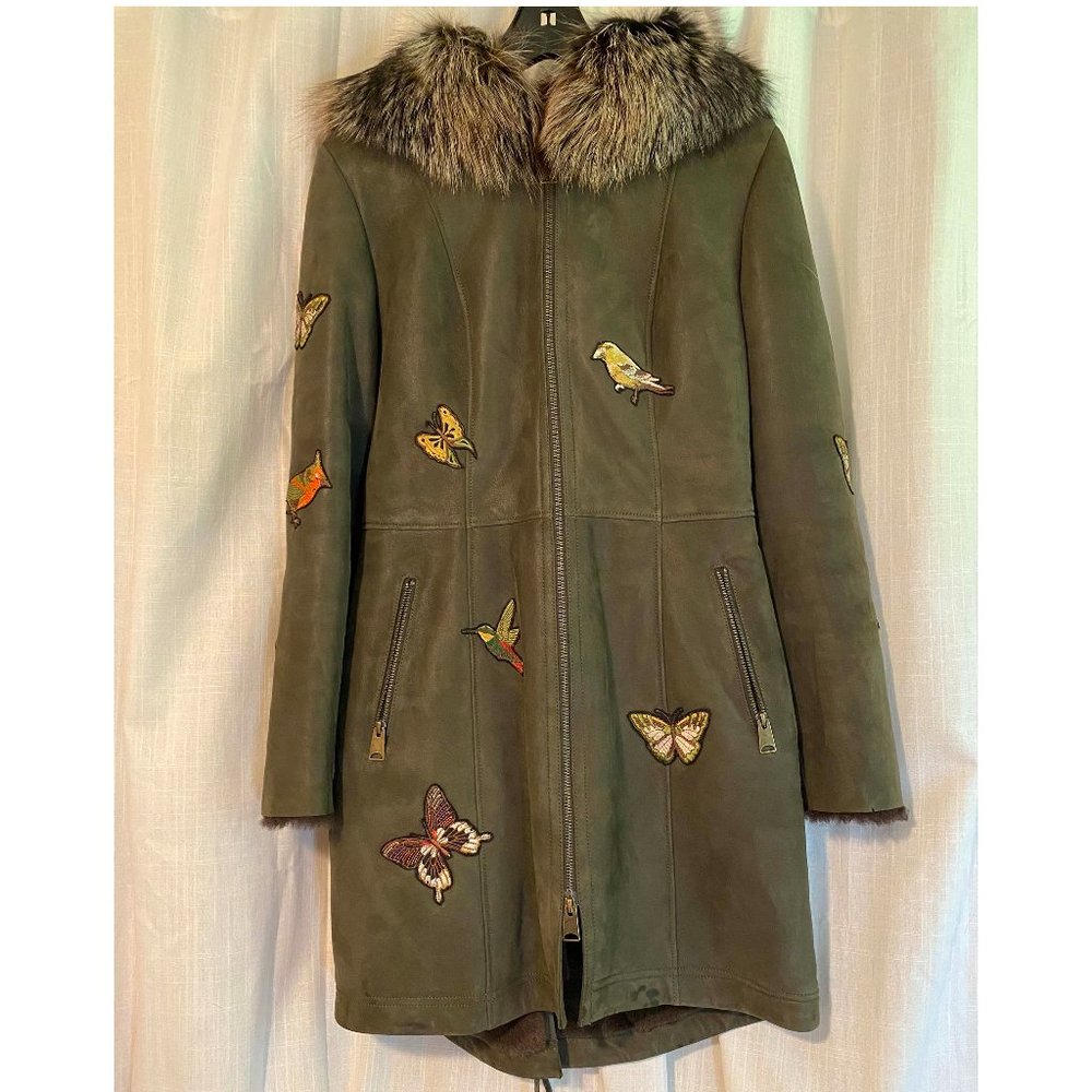 Shearling coat with embroidered embellishments